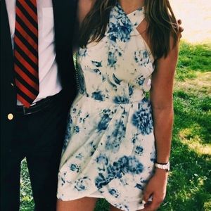 Keepsake floral print blue and white dress